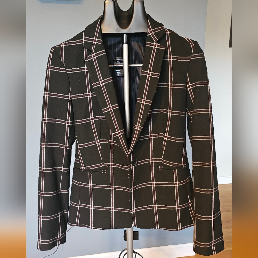 EXPRESS, Black, white, and Burgundy Plaid,  Blazer, Size 2